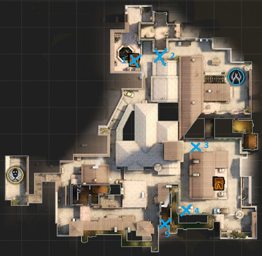 Standard setups for the Counter-Terrorist side of de_inferno