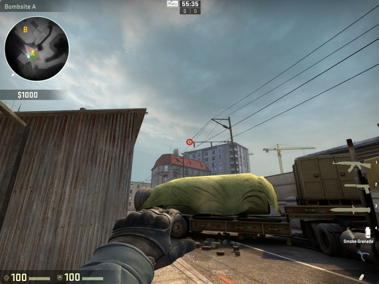 Smoking Bombsite B from A-Site on Overpass (64 and 128 Tick)