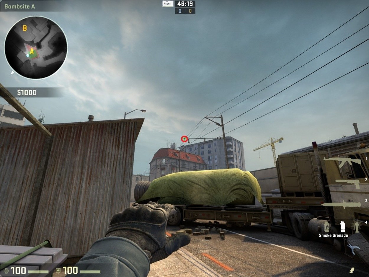 Smoking Bombsite B from A-Site on Overpass (64 and 128 Tick)