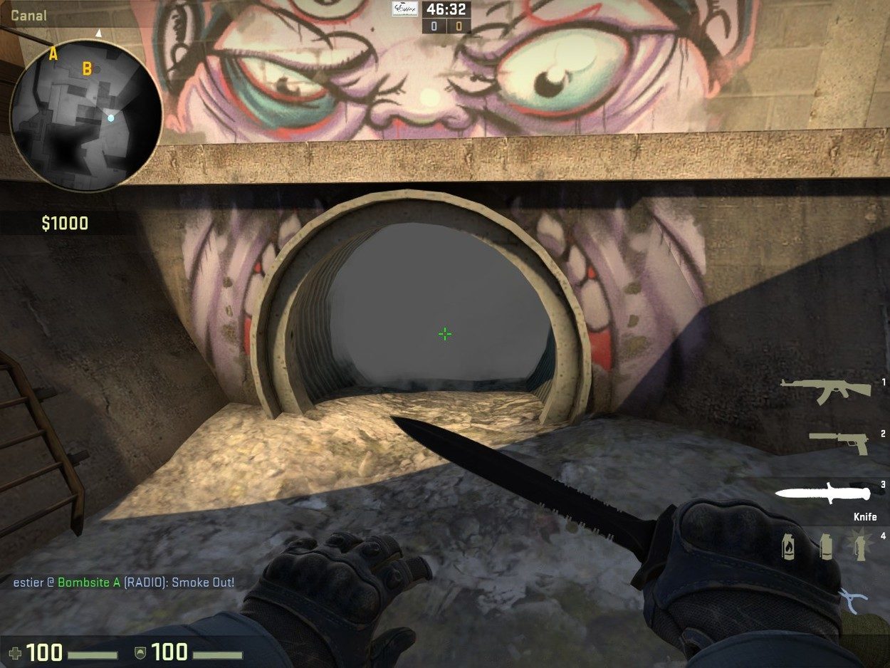 Smoking Bombsite B from A-Site on Overpass (64 and 128 Tick)