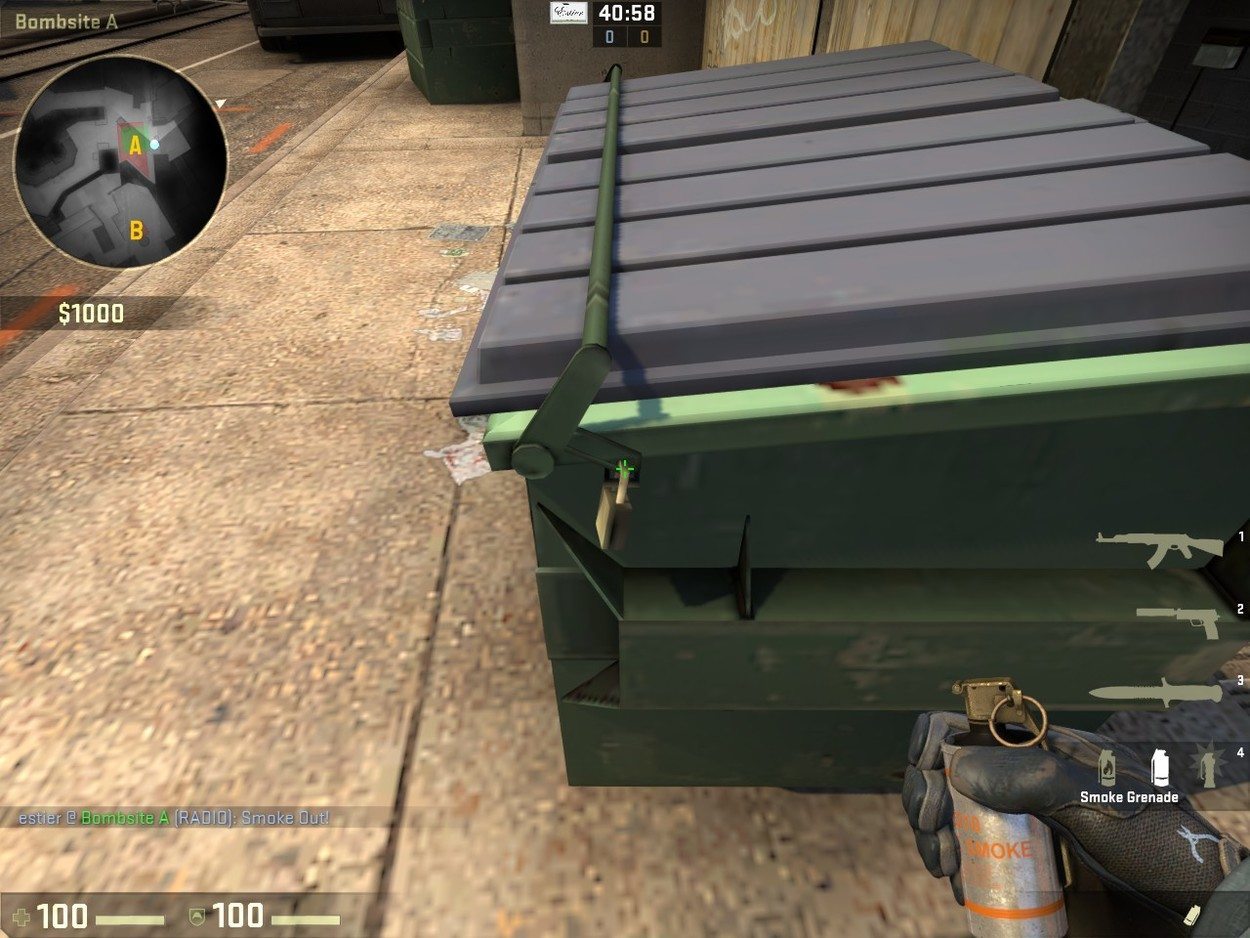 Smoking Bombsite B from A-Site on Overpass (64 and 128 Tick)