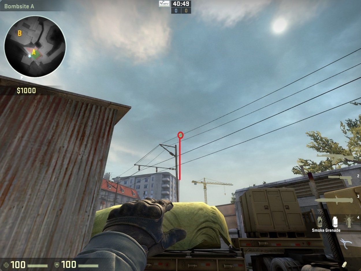 Smoking Bombsite B from A-Site on Overpass (64 and 128 Tick)