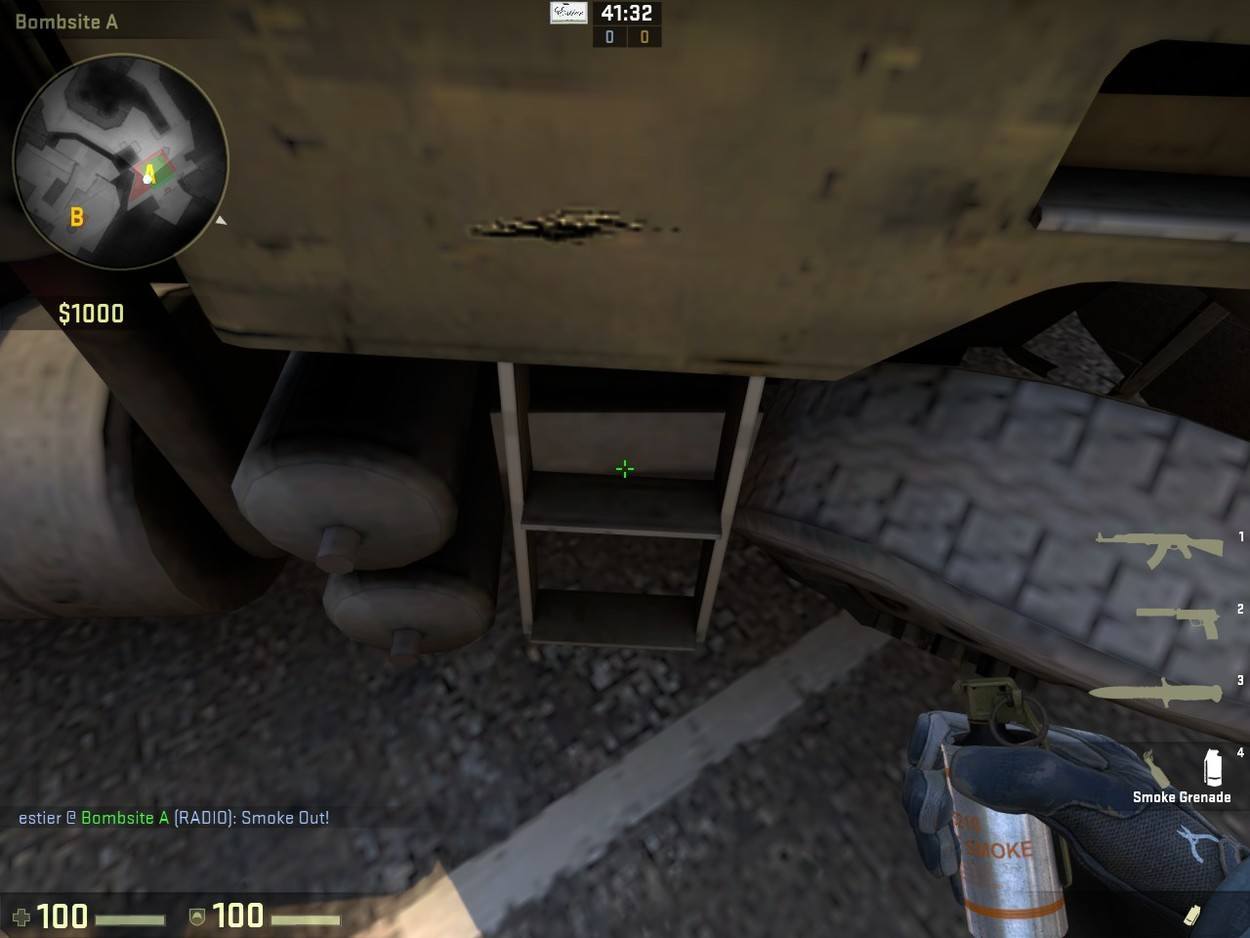 Smoking Bombsite B from A-Site on Overpass (64 and 128 Tick)