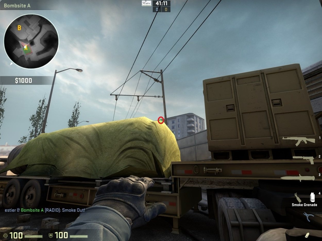 Smoking Bombsite B from A-Site on Overpass (64 and 128 Tick)