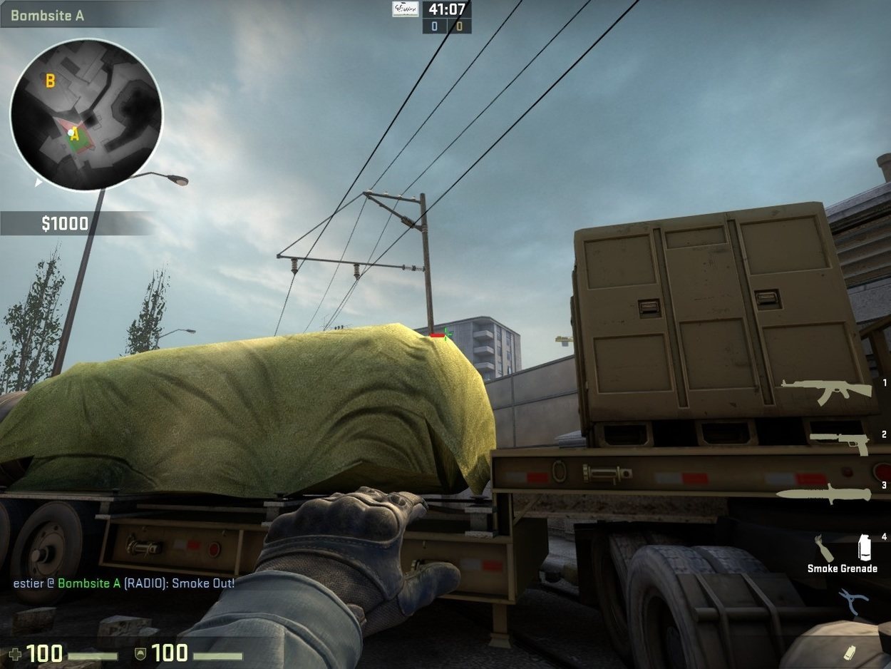 Smoking Bombsite B from A-Site on Overpass (64 and 128 Tick)