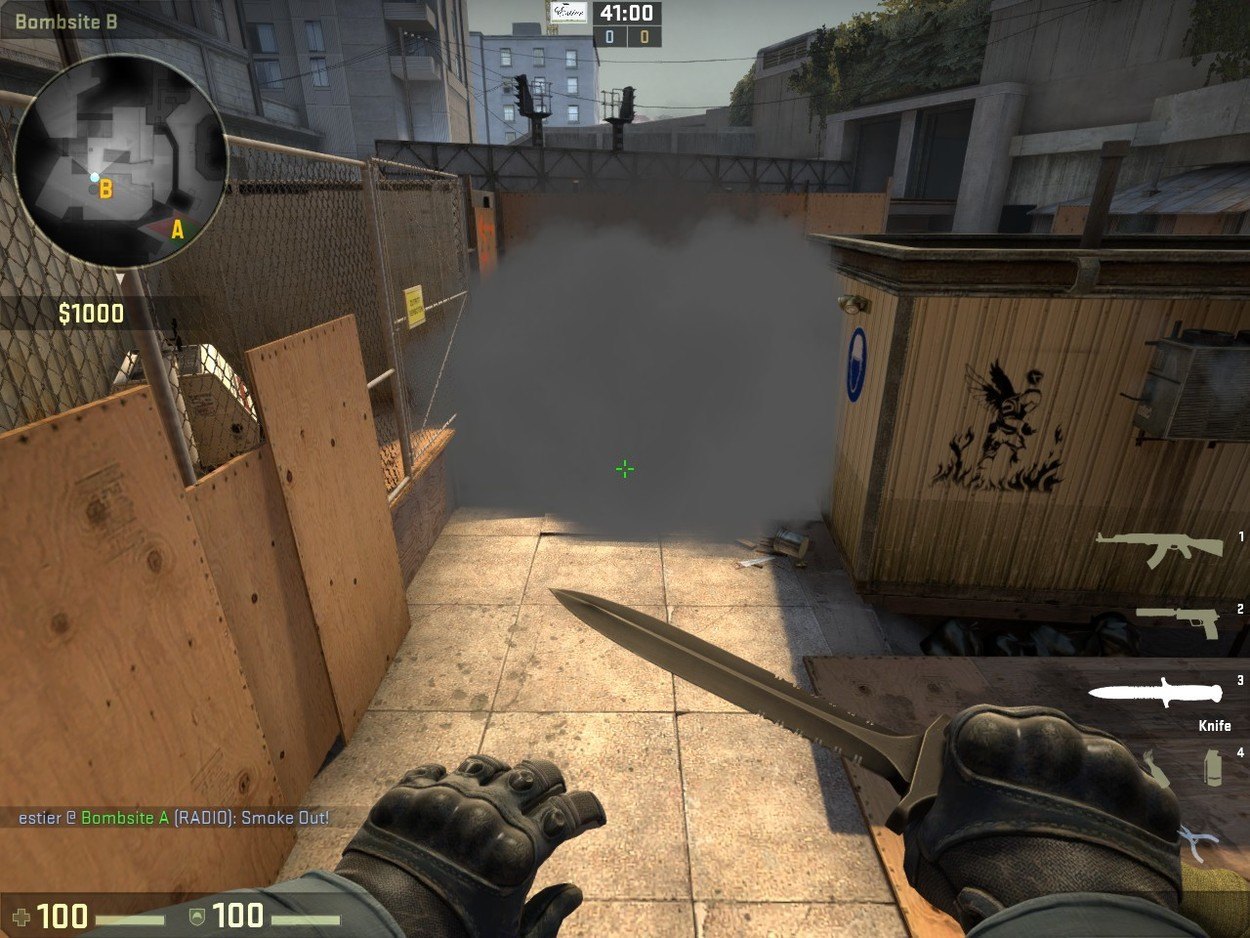 Smoking Bombsite B from A-Site on Overpass (64 and 128 Tick)