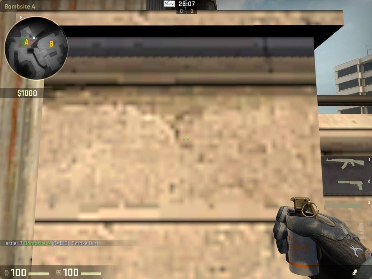 Smoking Bombsite B from A-Site on Overpass (64 and 128 Tick)