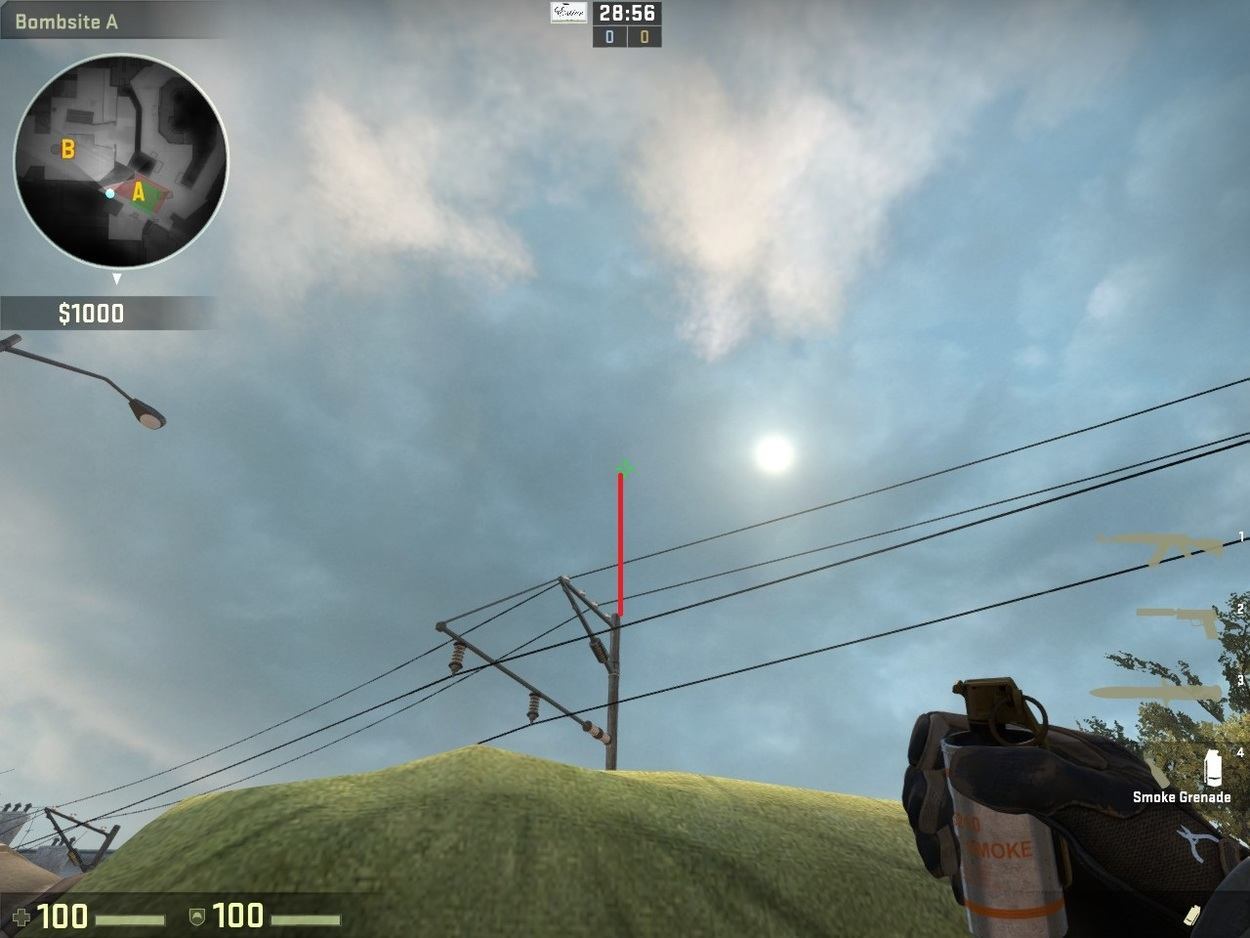 Smoking Bombsite B from A-Site on Overpass (64 and 128 Tick)