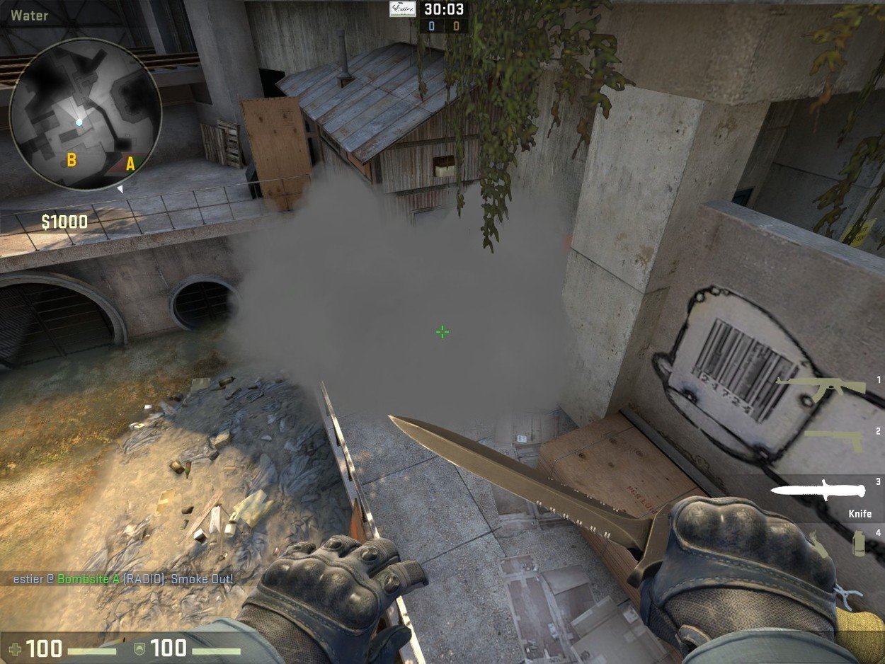 Smoking Bombsite B from A-Site on Overpass (64 and 128 Tick)
