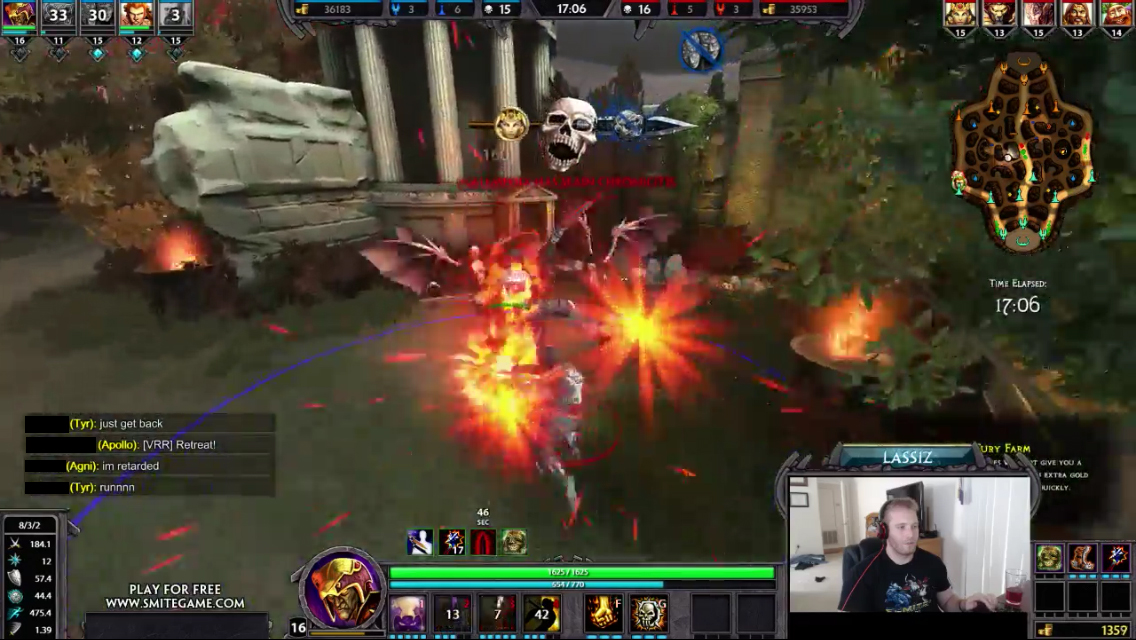 Team Dignitas's Drew 'Lassiz' Boyd kills middle camp furies, getting stronger despite his team's last engagement.